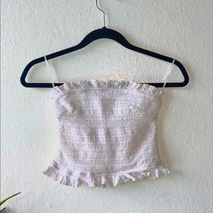 UO Smocked Ruffle Tube Top in Ivory